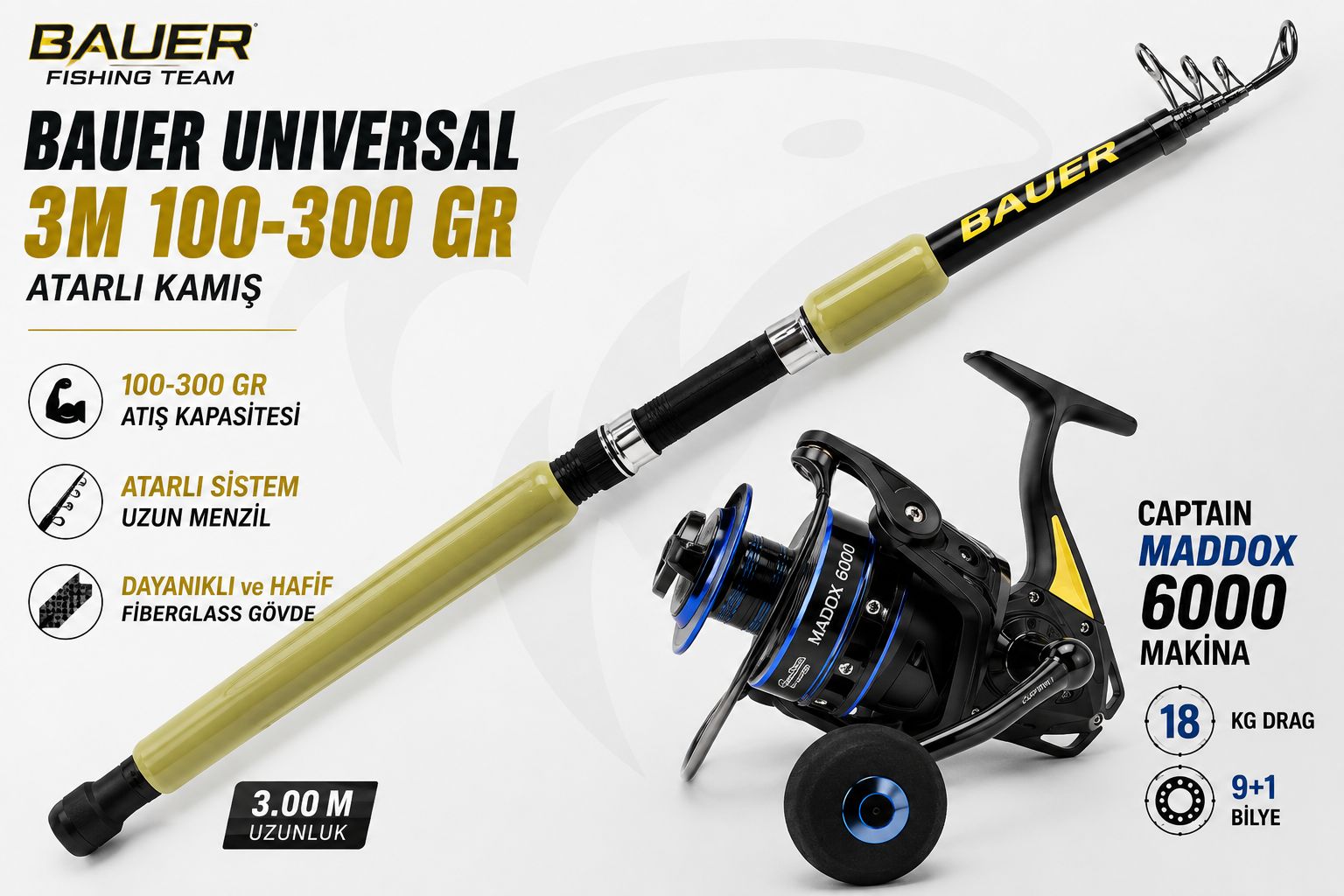 Bauer Universal 3M 100-300 GR - 6000 Makina Hazır Olta Seti