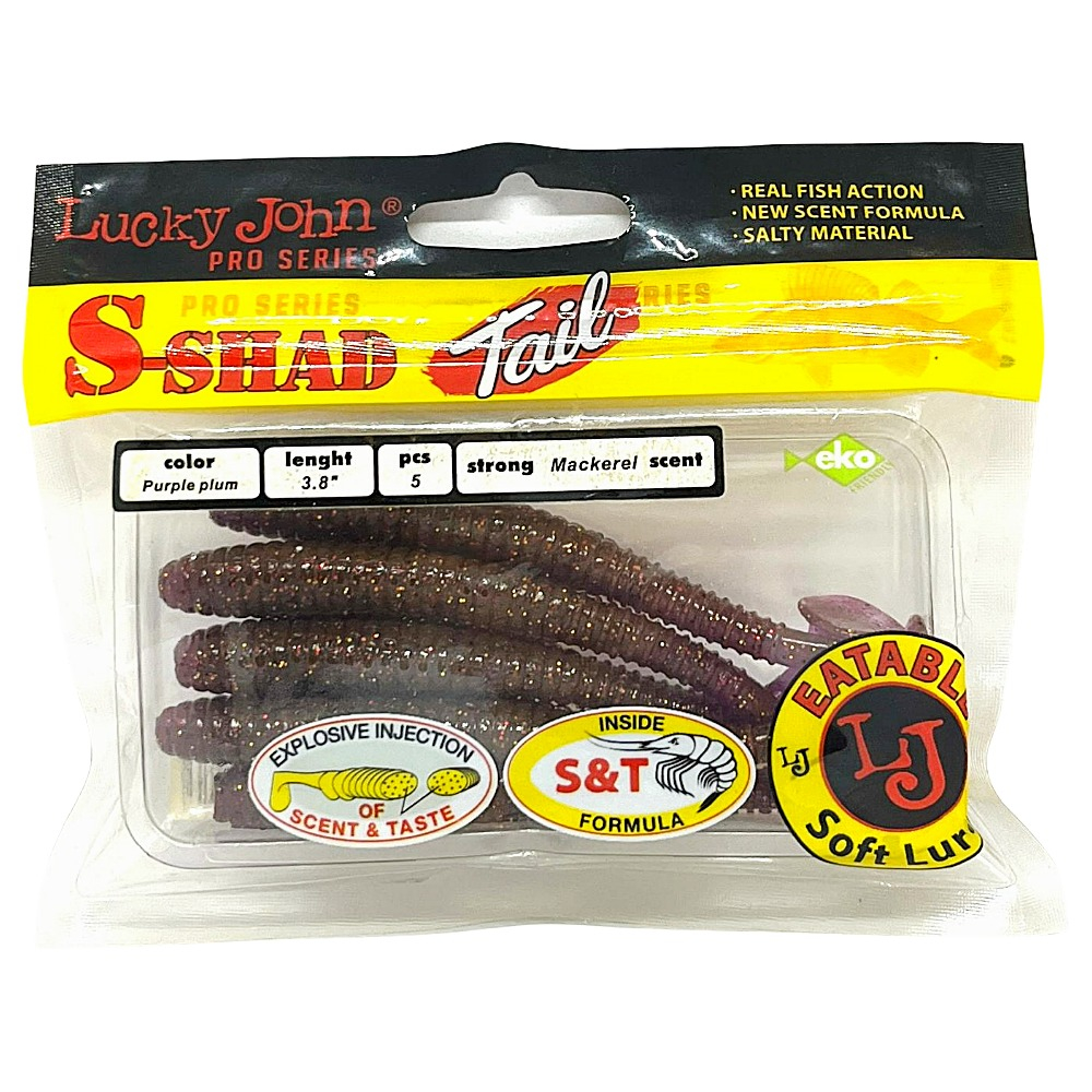 Lucky John S-Shad Tail 2.811 (9.65 cm) 7P Silikon Yem Purple Plum S13