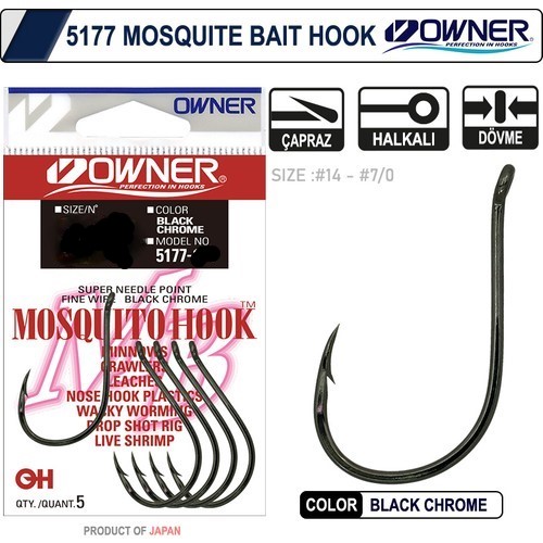 Owner 5177 Mosquito Hook Black Chrome Olta İğnesi No : 7/0