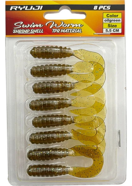 Ryuji Swim Worm 5.5cm 8 Adet LRF Silikon Yem OİLGREEN