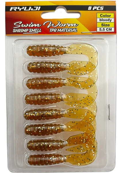 Ryuji Swim Worm 5.5cm 8 Adet LRF Silikon Yem BLOODY